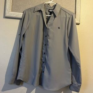 JP Morgan Chase Lands End button up V neck blouse